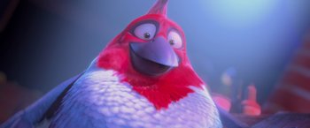 Movie still from “Rio” (2011), directed by Carlos Saldanha – A bird with a big smile on it's face; Extreme Close Up shot, Low angle