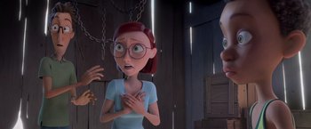 Movie still from “Rio” (2011), directed by Carlos Saldanha – An animated woman with glasses is looking at a man; Medium shot, Over the shoulder angle