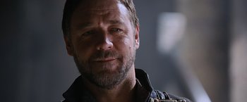 Movie still from “Robin Hood” (2010), directed by Ridley Scott – A person with a beard; Close Up shot, Over the shoulder angle