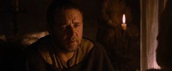 Movie still from “Robin Hood” (2010), directed by Ridley Scott – A person with a beard; Close Up shot, Over the shoulder angle