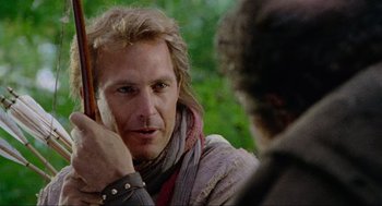 Movie still from “Robin Hood: Prince of Thieves” (1991), directed by Kevin Reynolds – A person talking to another person; Close Up shot, Over the shoulder angle