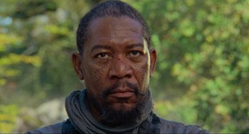 Movie still from “Robin Hood: Prince of Thieves” (1991), directed by Kevin Reynolds – A person with a beard; Close Up shot, Low angle