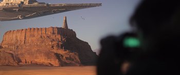 Movie still from “Rogue One: A Star Wars Story” (2016), directed by Gareth Edwards – Extreme Wide shot, Low angle