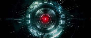 Movie still from “Savage Salvation” (2022), directed by Randall Emmett – A red and white circle is in the middle of a circular pattern; Extreme Wide shot, Overhead angle