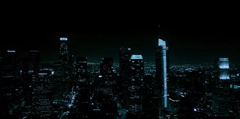Movie still from “Savage x Fenty Show Vol. 3” (2021), directed by Alex Rudzinski – A view of a city at night from above; Extreme Wide shot, High angle
