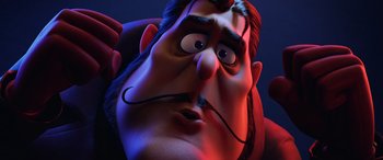 Movie still from “Scoob!” (2020), directed by Tony Cervone – The face of an animated character; Close Up shot, Low angle