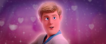 Movie still from “Scoob!” (2020), directed by Tony Cervone – A cartoon of a man with a surprised look on his face; Close Up shot, Low angle