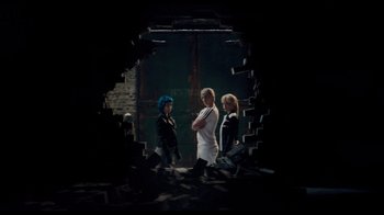Movie still from “Scott Pilgrim vs. the World” (2010), directed by Edgar Wright – A group of people standing in a hole; Wide shot, Low angle