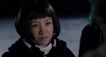 Movie still from “Scott Pilgrim vs. the World” (2010), directed by Edgar Wright – A person wearing a jacket; Close Up shot, Over the shoulder angle