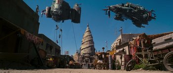 Movie still from “Serenity” (2005), directed by Joss Whedon – An image of a scene in a movie setting; Extreme Wide shot, Low angle