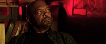 Movie still from “Shaft” (2019), directed by Tim Story – A person looking up at the ceiling; Close Up shot, Over the shoulder angle