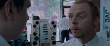 Movie still from “Shaun of the Dead” (2004), directed by Edgar Wright – Close Up shot, Over the shoulder angle