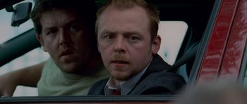 Movie still from “Shaun of the Dead” (2004), directed by Edgar Wright – Close Up shot, Low angle