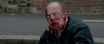 Movie still from “Shaun of the Dead” (2004), directed by Edgar Wright – Close Up shot, High angle