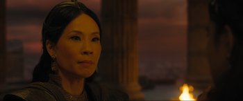 Movie still from “Shazam! Fury of the Gods” (2023), directed by David F. Sandberg – A person wearing a jacket; Close Up shot, Over the shoulder angle