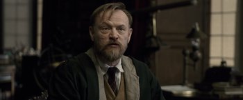 Movie still from “Sherlock Holmes: A Game of Shadows” (2011), directed by Guy Ritchie – An older man with a beard and a mustache; Close Up shot, Over the shoulder angle