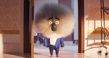 Movie still from “Sing 2” (2021), directed by Christophe Lourdelet – An image of an animated character with a fluffy head; Medium shot, Over the shoulder angle