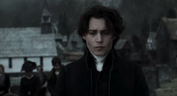 Movie still from “Sleepy Hollow” (1999), directed by Tim Burton – Johnny depp as ichabod crane in sleepy hollow; Close Up shot, Low angle