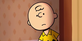 Movie still from “Snoopy Presents: For Auld Lang Syne” (2021), directed by Clay Kaytis – A cartoon of charlie brown looking sad; Close Up shot, Low angle