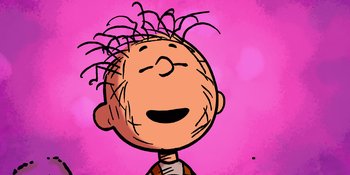 Movie still from “Snoopy Presents: Lucy's School” (2022), directed by Raymond S. Persi – A drawing of a boy with a mohawk on his head; Close Up shot, High angle