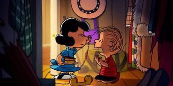 Movie still from “Snoopy Presents: Lucy's School” (2022), directed by Raymond S. Persi – A couple of people that are in a room together; Extreme Wide shot, High angle