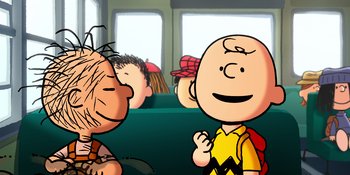 Movie still from “Snoopy Presents: Lucy's School” (2022), directed by Raymond S. Persi – A group of people sitting in a room; Close Up shot, Over the shoulder angle