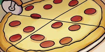 Movie still from “Snoopy Presents: One-of-a-Kind Marcie” (2023), directed by Raymond S. Persi – A pepperoni pizza is shown in a drawing; Extreme Close Up shot, Overhead angle