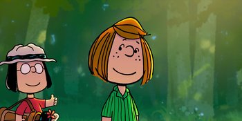 Movie still from “Snoopy Presents: One-of-a-Kind Marcie” (2023), directed by Raymond S. Persi – A drawing of a woman with a green shirt; Close Up shot, High angle