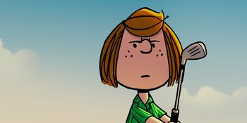 Movie still from “Snoopy Presents: One-of-a-Kind Marcie” (2023), directed by Raymond S. Persi – A drawing of a girl holding a wrench; Close Up shot, Low angle