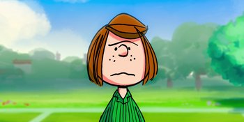 Movie still from “Snoopy Presents: To Mom (and Dad), with Love” (2022), directed by Clay Kaytis – A drawing of a woman with a sad look on her face; Close Up shot, High angle
