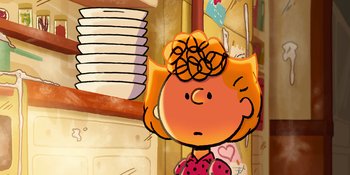 Movie still from “Snoopy Presents: To Mom (and Dad), with Love” (2022), directed by Clay Kaytis – A drawing of a girl in a room; Close Up shot, High angle