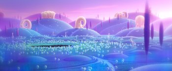 Movie still from “Soul” (2020), directed by Kemp Powers – An artistic rendering of an alien landscape with a lot of bubbles; Extreme Wide shot, High angle