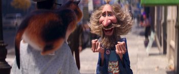 Movie still from “Soul” (2020), directed by Kemp Powers – A man with long hair and a beard is talking to another man; Close Up shot, Over the shoulder angle