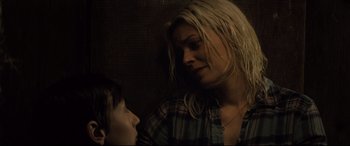 Movie still from “Brightburn” (2019), directed by David Yarovesky – A woman and a child looking at one another; Close Up shot, Over the shoulder angle