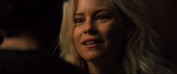 Movie still from “Brightburn” (2019), directed by David Yarovesky – A woman's face in the dark; Close Up shot, Over the shoulder angle