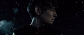 Movie still from “Brightburn” (2019), directed by David Yarovesky – A person with short black hair; Close Up shot, Low angle