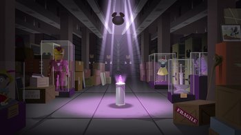 Movie still from “South Park: Joining the Panderverse” (2023), directed by Trey Parker – An image of a room that has a candle in it; Extreme Wide shot, Low angle