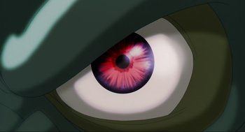 Movie still from “Space Jam” (1996), directed by Joe Pytka – An image of an eye that is looking at something; Extreme Close Up shot, Overhead angle