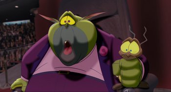 Movie still from “Space Jam” (1996), directed by Joe Pytka – A character's face in a computer game; Medium shot, Low angle