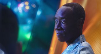 Movie still from “Space Jam: A New Legacy” (2021), directed by Malcolm D. Lee – A person wearing a blue shirt; Close Up shot, Low angle