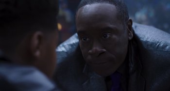 Movie still from “Space Jam: A New Legacy” (2021), directed by Malcolm D. Lee – A person looking at another person; Close Up shot, Over the shoulder angle