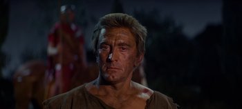 Movie still from “Spartacus” (1960), directed by Stanley Kubrick – A person with a nose ring; Close Up shot, Low angle