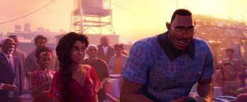 Movie still from “Spider-Man: Across the Spider-Verse” (2023), directed by Joaquim Dos Santos – A group of people standing in front of each other; Medium shot, Over the shoulder angle