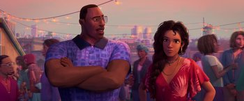 Movie still from “Spider-Man: Across the Spider-Verse” (2023), directed by Joaquim Dos Santos – A man and a woman standing next to each other; Medium shot, Over the shoulder angle