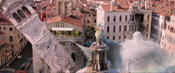 Movie still from “Spider-Man: Far from Home” (2019), directed by Jon Watts – A view of a city from a bird's eye view; Extreme Wide shot, High angle