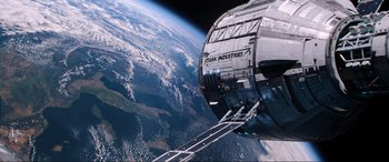Movie still from “Spider-Man: Far from Home” (2019), directed by Jon Watts – A view of the earth taken from a space station; Extreme Wide shot, Overhead angle