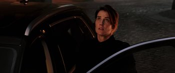 Movie still from “Spider-Man: Far from Home” (2019), directed by Jon Watts – A woman sitting in the back of a car; Close Up shot, Low angle