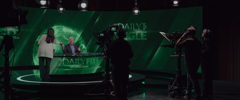 Movie still from “Spider-Man: No Way Home” (2021), directed by Jon Watts – A man standing in front of a camera on a stage; Wide shot, High angle