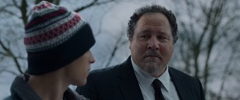 Movie still from “Spider-Man: No Way Home” (2021), directed by Jon Watts – A man in a suit and a woman in a black suit; Close Up shot, Over the shoulder angle