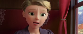 Movie still from “Spirit Untamed” (2021), directed by Ennio Torresan – A cartoon of a woman with a surprised look on her face; Close Up shot, Over the shoulder angle